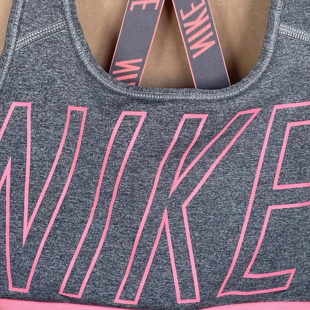Nike Womens Sports Bra Sz Medium Crop Top Logo Workout Activewear Gym Running